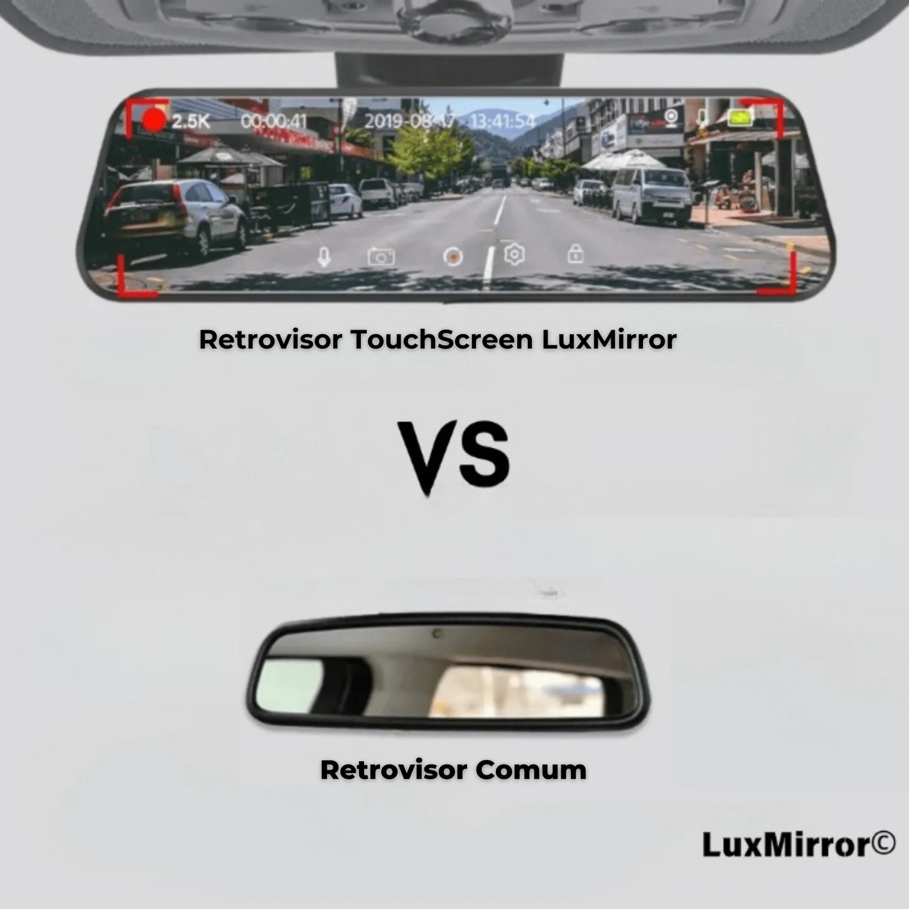 Retrovisor Touch Screen Com Câmera de Ré 1080p - LuxMirror