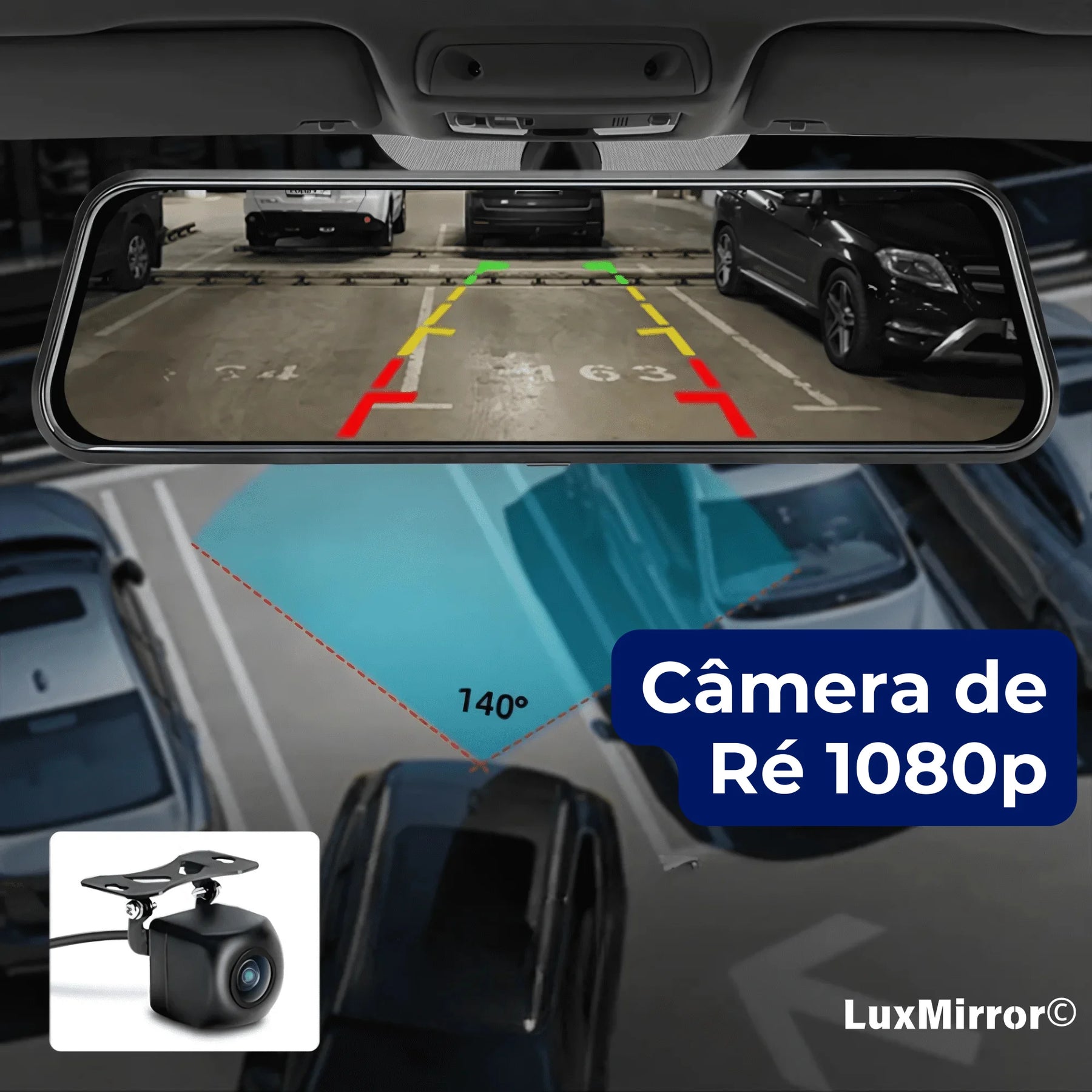 Retrovisor Touch Screen Com Câmera de Ré 1080p - LuxMirror